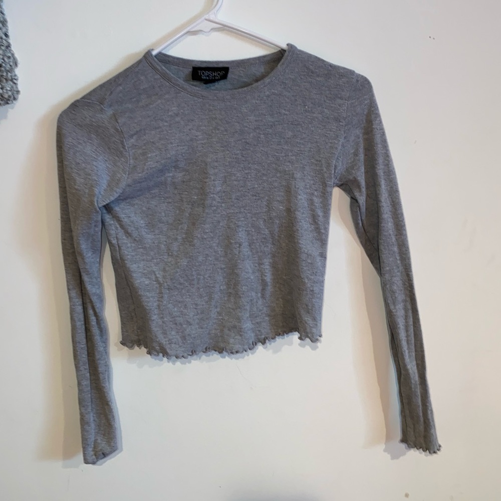 TopShop Gray Long Sleeve Crop Top